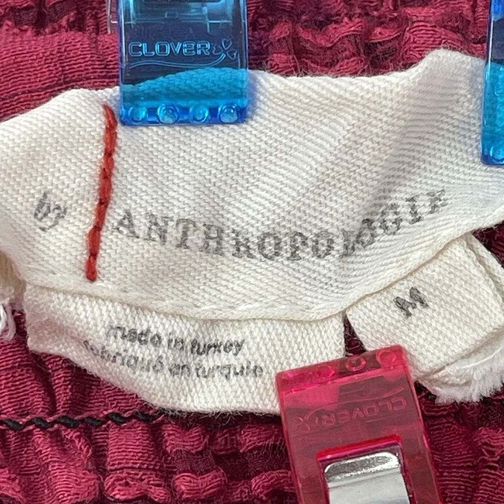 Anthropologie Womens M Shirt Top Sheer Puff Sleeve Smocked Corset Raspberry $120